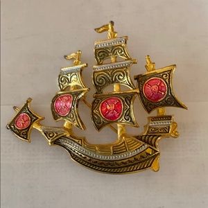 Vintage Galileo Ship Brooch Madrid Spain